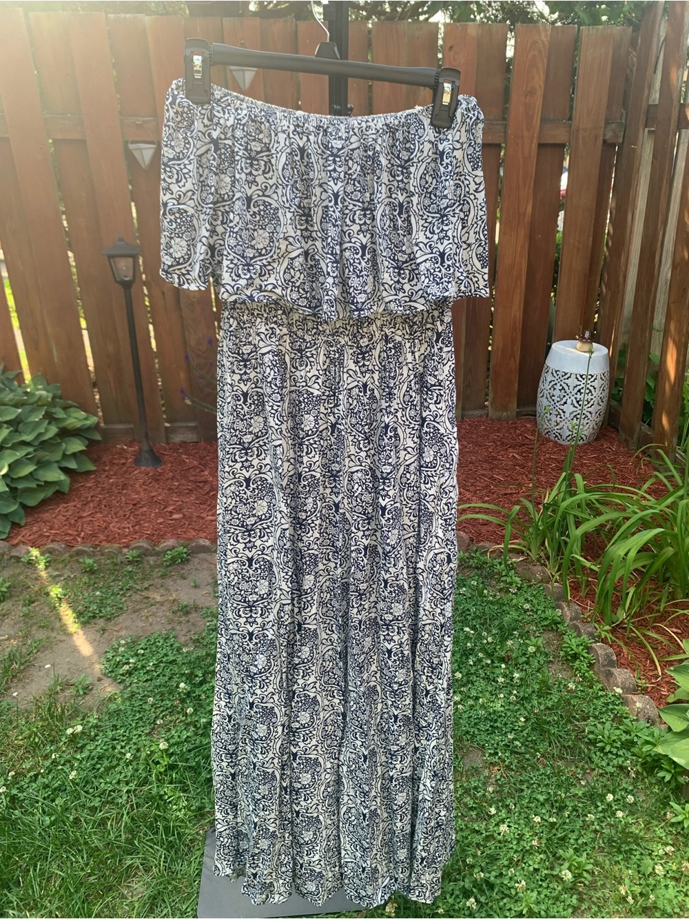 Womens Navy and White Printed Maxi Dress